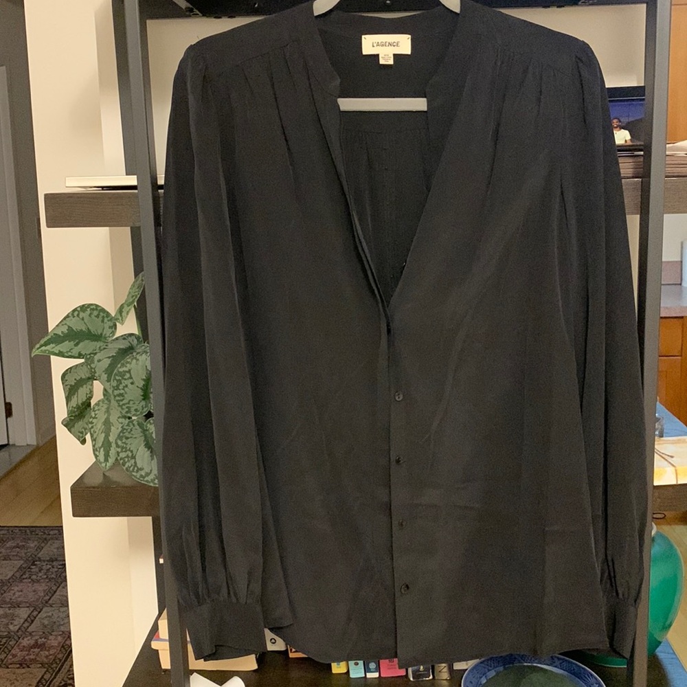 L’Agence Raquel Shirred Button-Back Silk Top